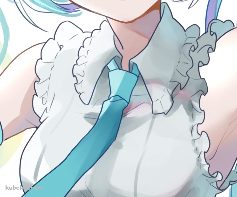 目がキラキラした笑顔の初音ミク / ツインテール / 青い瞳 / ボカロ / ボーカロイドのAndroidの壁紙(960px x 800px) スマホ用