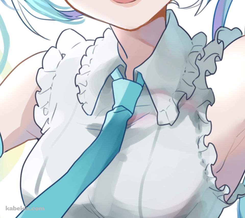 目がキラキラした笑顔の初音ミク / ツインテール / 青い瞳 / ボカロ / ボーカロイドのAndroidの壁紙(960px x 854px) スマホ用