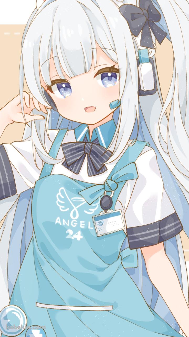 水色のエプロンをつけた可愛い月雪ミヤコ / ブルアカ / ブルーアーカイブのAndroidの壁紙(720px x 1280px) スマホ用