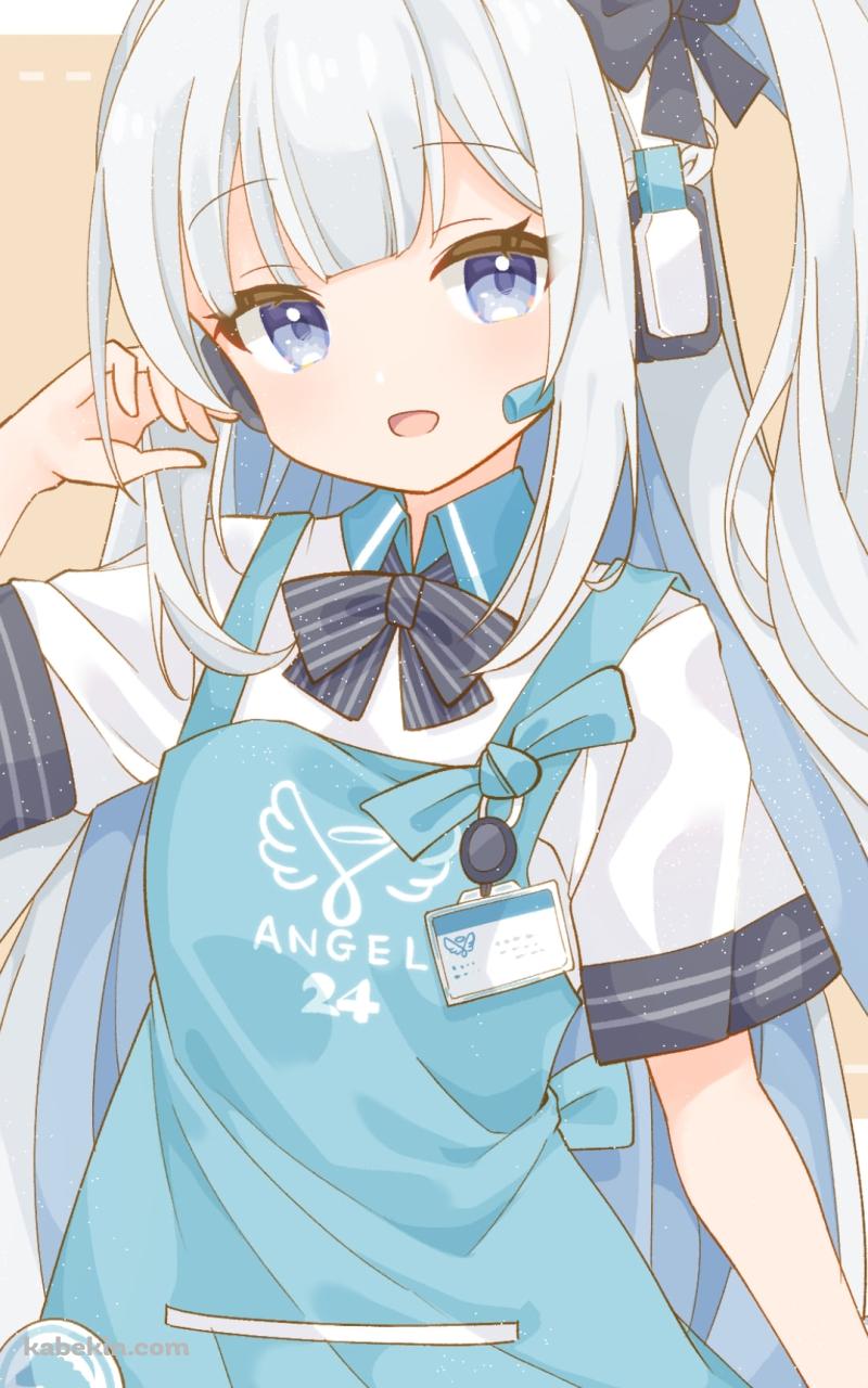 水色のエプロンをつけた可愛い月雪ミヤコ / ブルアカ / ブルーアーカイブのAndroidの壁紙(800px x 1280px) スマホ用