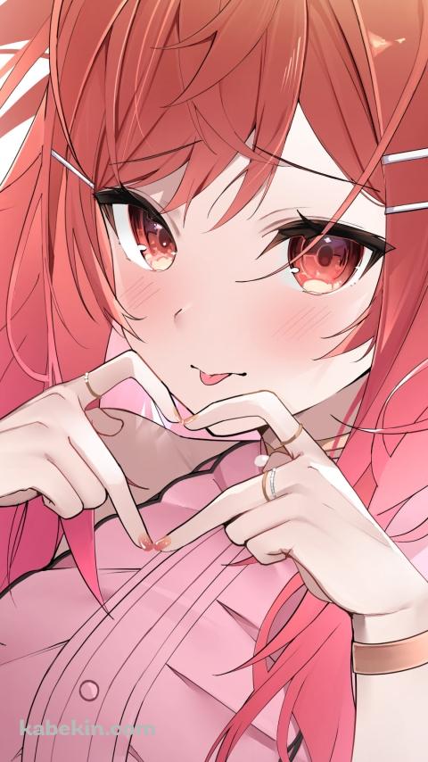 両手でハートを作りながら舌を出す一条莉々華 / ホロライブ / バーチャルYouTuber / VtuberのAndroidの壁紙(480px x 854px) スマホ用