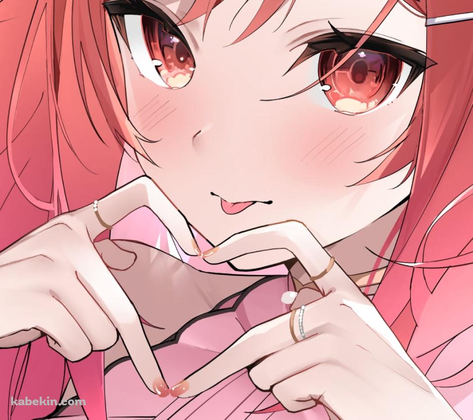 両手でハートを作りながら舌を出す一条莉々華 / ホロライブ / バーチャルYouTuber / VtuberのAndroidの壁紙(960px x 854px) スマホ用