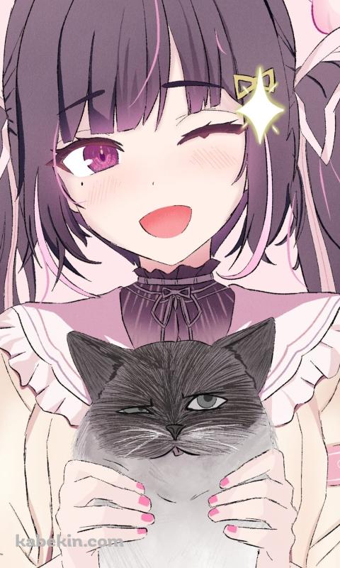 猫を抱える可愛い姫宮りえ / バーチャルYouTuber / VtuberのAndroidの壁紙(480px x 800px) スマホ用