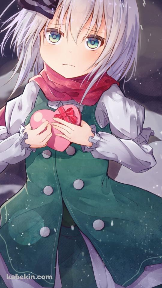 ハートのプレゼントを持つ赤いマフラーを巻いた魂魄妖夢 / 東方のAndroidの壁紙(540px x 960px) スマホ用