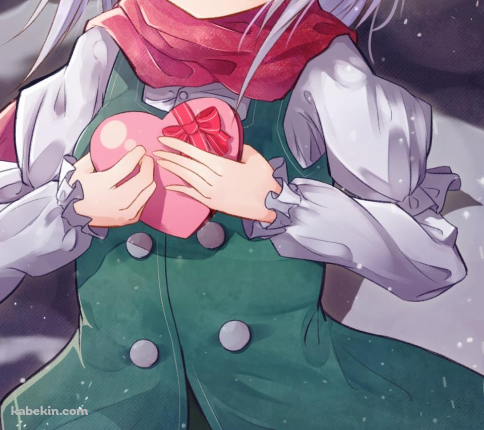 ハートのプレゼントを持つ赤いマフラーを巻いた魂魄妖夢 / 東方のAndroidの壁紙(960px x 854px) スマホ用