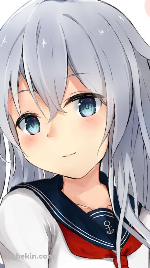 笑顔の響 / 青い瞳 / ピンクのドット柄 / 艦これ / 艦隊これくしょんのAndroidの壁紙(480px x 854px) スマホ用