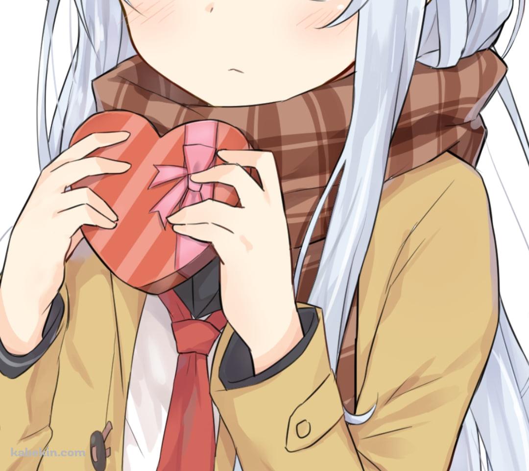 ハートのチョコレートを持つ響 / 艦隊これくしょんのAndroidの壁紙(1080px x 960px) スマホ用