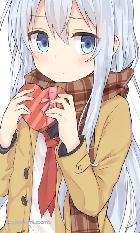 ハートのチョコレートを持つ響 / 艦隊これくしょんのAndroidの壁紙(480px x 800px) スマホ用