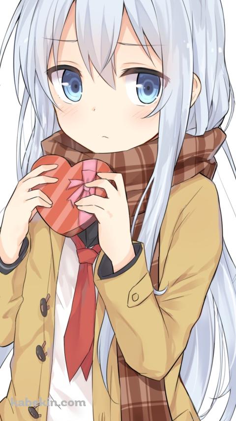 ハートのチョコレートを持つ響 / 艦隊これくしょんのAndroidの壁紙(480px x 854px) スマホ用