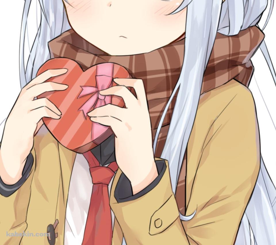 ハートのチョコレートを持つ響 / 艦隊これくしょんのAndroidの壁紙(960px x 854px) スマホ用