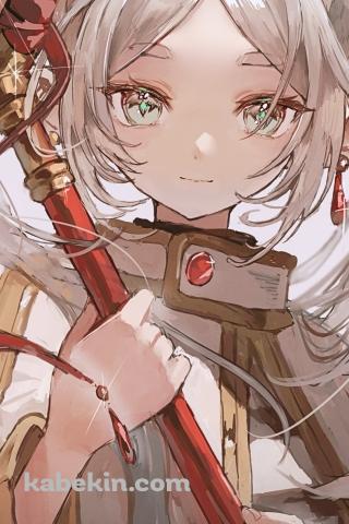 赤い杖を持つツインテールの可愛いフリーレン / ラフスケッチ / 葬送のフリーレンのAndroidの壁紙(320px x 480px) スマホ用