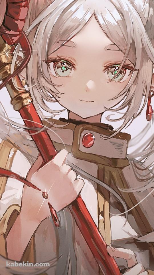 赤い杖を持つツインテールの可愛いフリーレン / ラフスケッチ / 葬送のフリーレンのAndroidの壁紙(540px x 960px) スマホ用