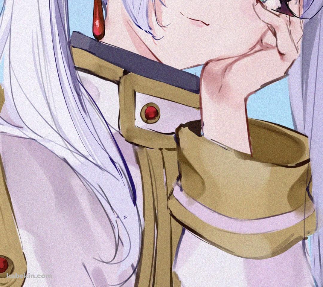 顎に手をあて冷ややかな視線を送るフリーレン / 葬送のフリーレンのAndroidの壁紙(1080px x 960px) スマホ用