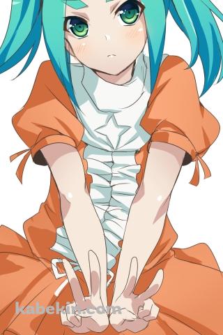 Wピースする斧乃木余接(おののき よつぎ) / 偽物語 / シャフトのAndroidの壁紙(320px x 480px) スマホ用