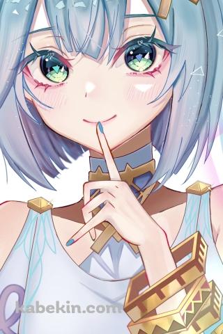左手の人差し指をあてる可愛いファルザン / 緑の瞳 / ツインテール / 原神のAndroidの壁紙(320px x 480px) スマホ用