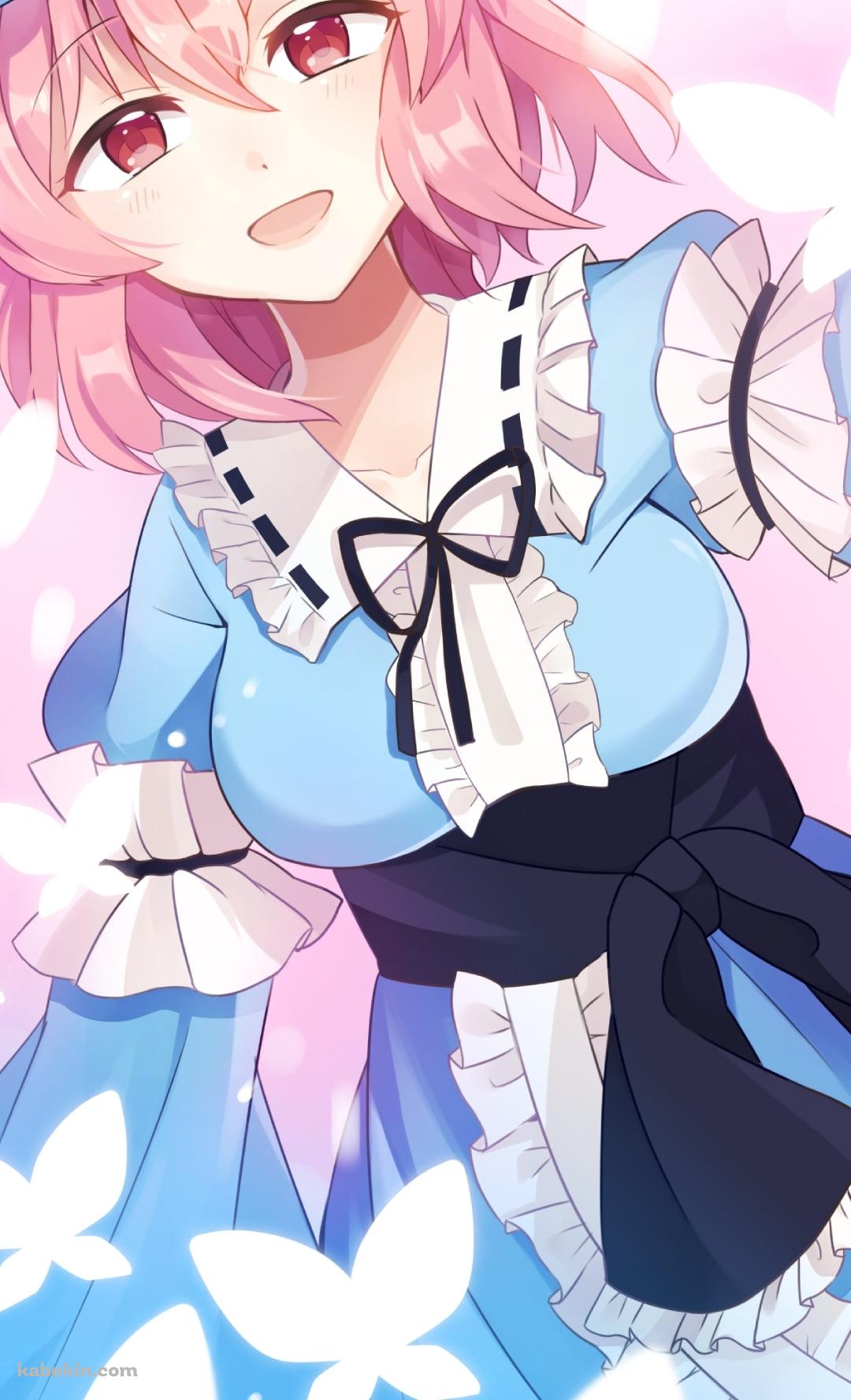 光る蝶と西行寺幽々子 / 東方のAndroidの壁紙(1080px x 1776px) スマホ用