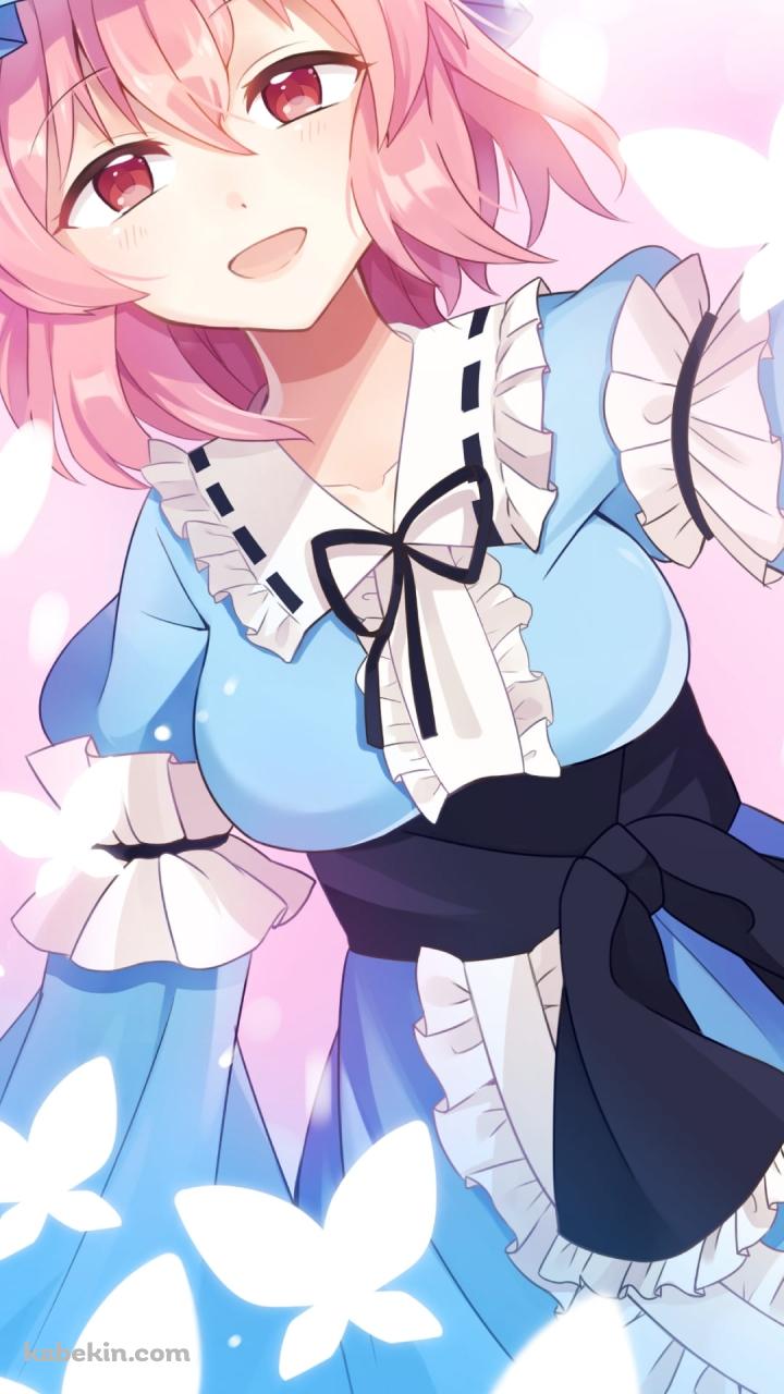 光る蝶と西行寺幽々子 / 東方のAndroidの壁紙(720px x 1280px) スマホ用