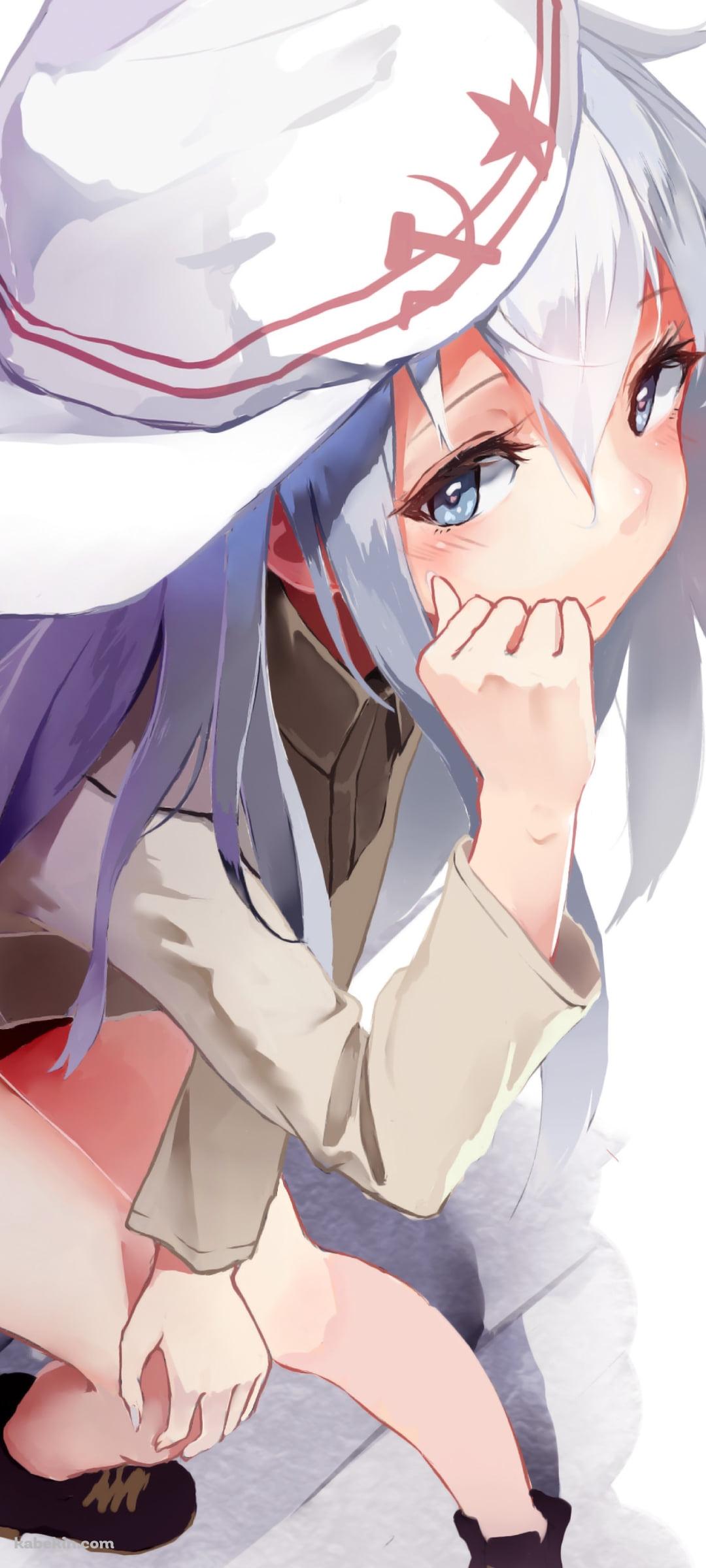 白い階段に座る響 / 艦隊これくしょんのAndroidの壁紙(1080px x 2400px) スマホ用