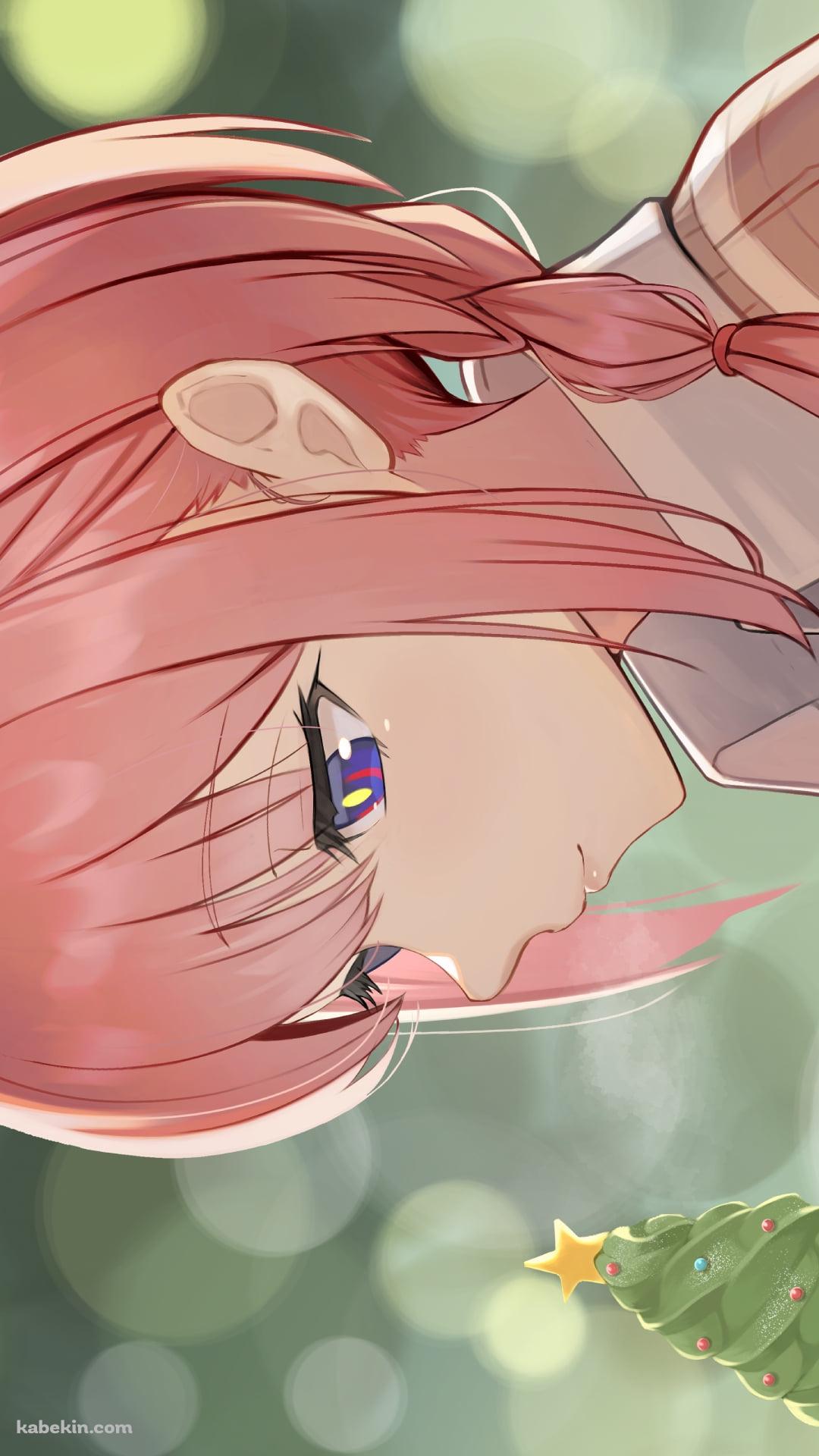 クリスマスツリーを模した緑のアイスを見つめる花譜 / バーチャルYouTuber / VtuberのAndroidの壁紙(1080px x 1920px) スマホ用