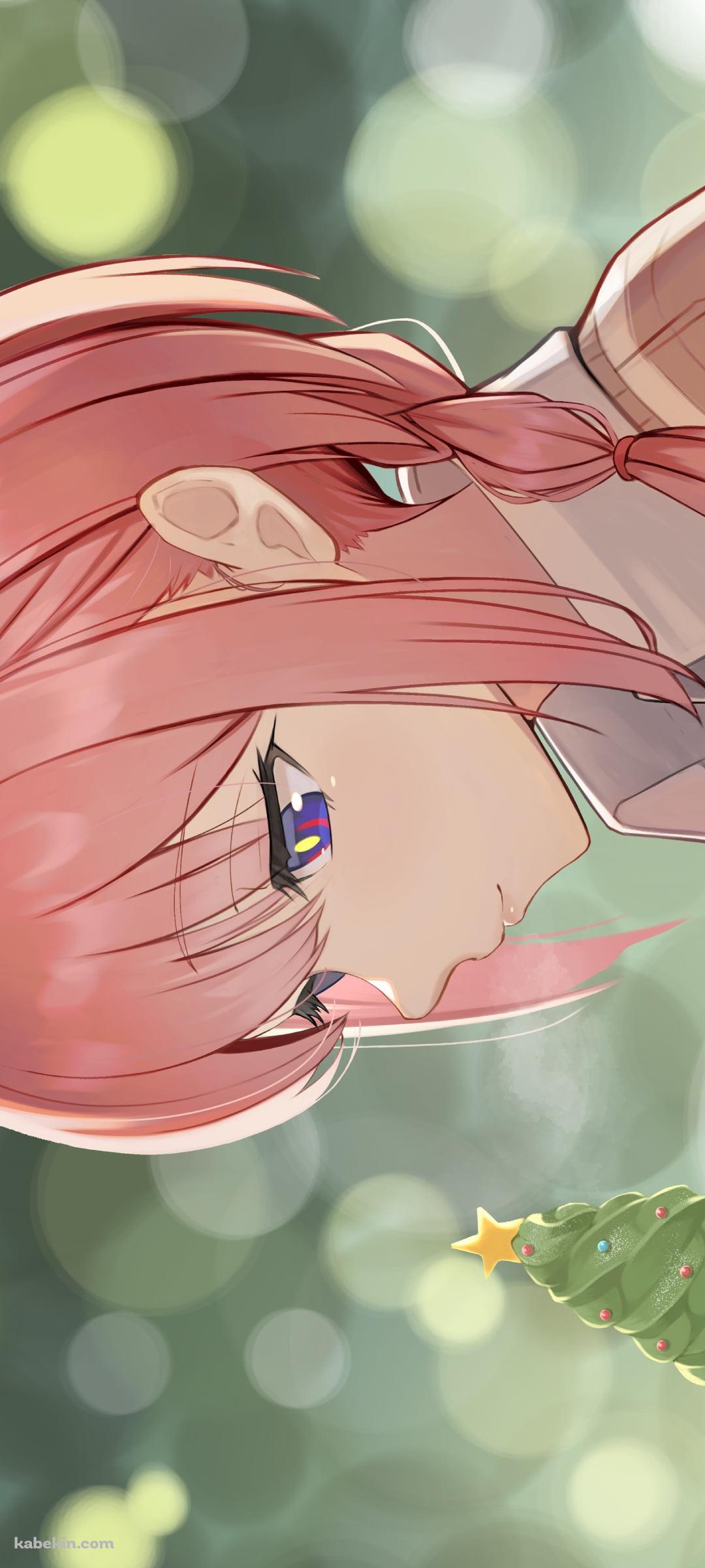 クリスマスツリーを模した緑のアイスを見つめる花譜 / バーチャルYouTuber / VtuberのAndroidの壁紙(1080px x 2400px) スマホ用