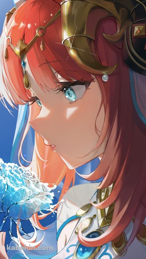 一輪の水色の薔薇を持つニィロウ / 原神のAndroidの壁紙(480px x 854px) スマホ用