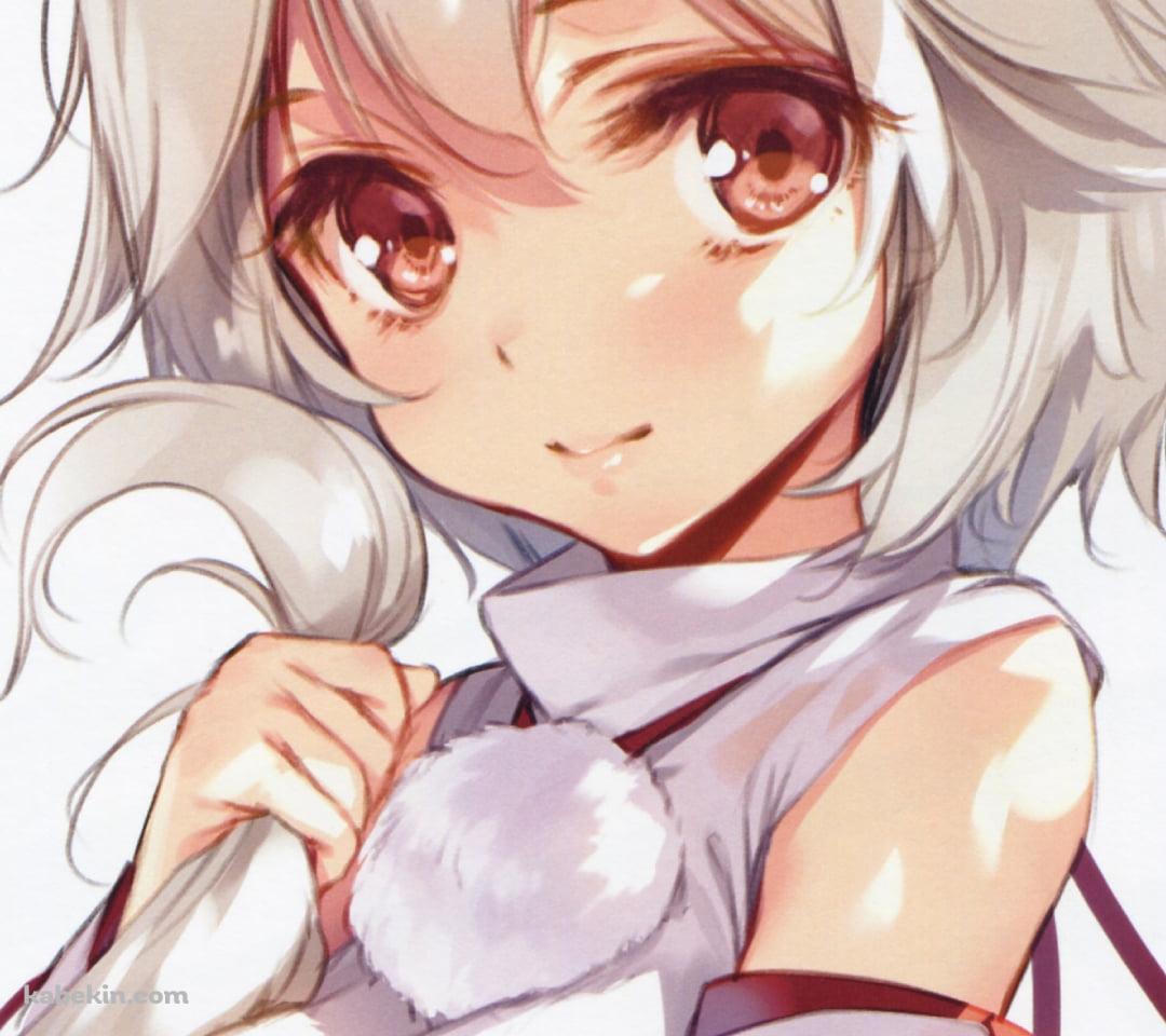 赤い楓の葉と可愛い犬走椛 (いぬばしりもみじ) / 東方のAndroidの壁紙(1080px x 960px) スマホ用