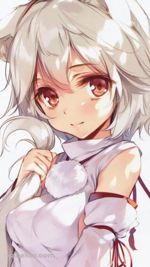 赤い楓の葉と可愛い犬走椛 (いぬばしりもみじ) / 東方のAndroidの壁紙(480px x 854px) スマホ用