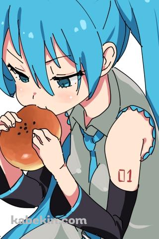 アンパンを食べる初音ミク / ボカロのAndroidの壁紙(320px x 480px) スマホ用