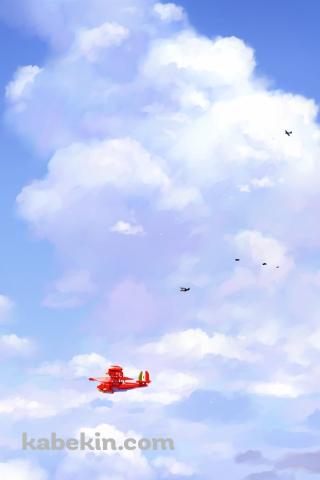 青空と赤い飛行機 / 入道雲 / 紅の豚 / ポルコのAndroidの壁紙(320px x 480px) スマホ用