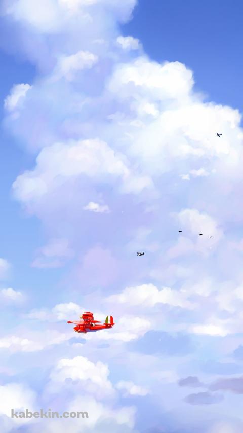 青空と赤い飛行機 / 入道雲 / 紅の豚 / ポルコのAndroidの壁紙(480px x 854px) スマホ用