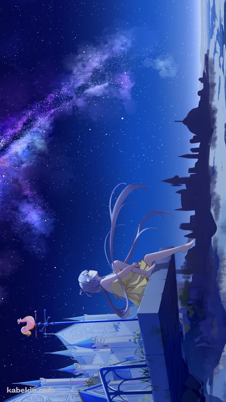 大きな屋敷と銀河を眺める洛天依 / LUO TIANYI / ボカロのAndroidの壁紙(720px x 1280px) スマホ用