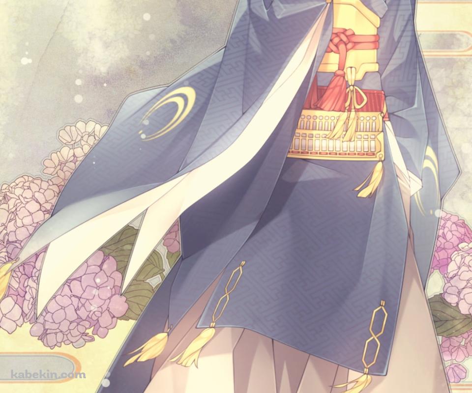 紫陽花と三日月宗近(みかづきむねちか)/ 刀剣乱舞のAndroidの壁紙(960px x 800px) スマホ用