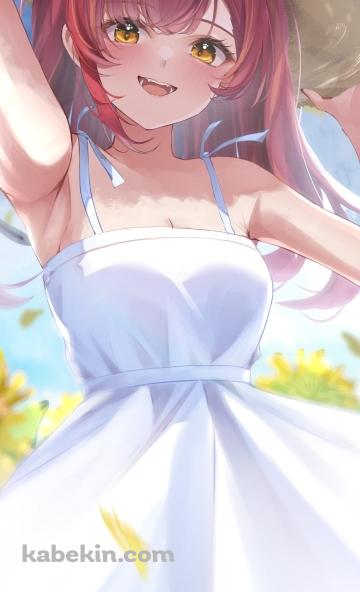 麦わら帽子を抑えて白いドレスを着た可愛い猫汰つな(ねこたつな) / 向日葵畑 / ぶいすぽっ! / バーチャルYouTuber / VtuberのAndroidの壁紙(360px x 592px) スマホ用