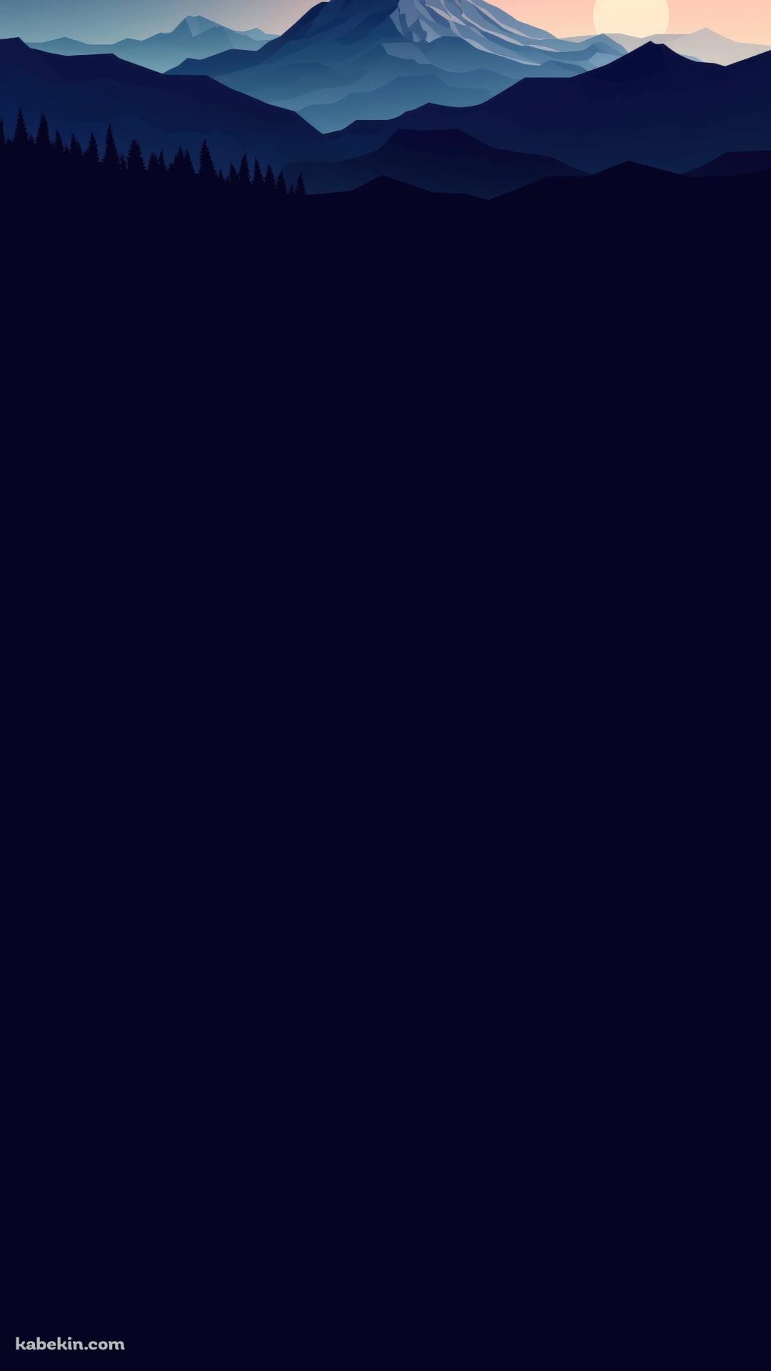 青い森と山と夕陽 / ベクターのAndroidの壁紙(1080px x 1920px) スマホ用