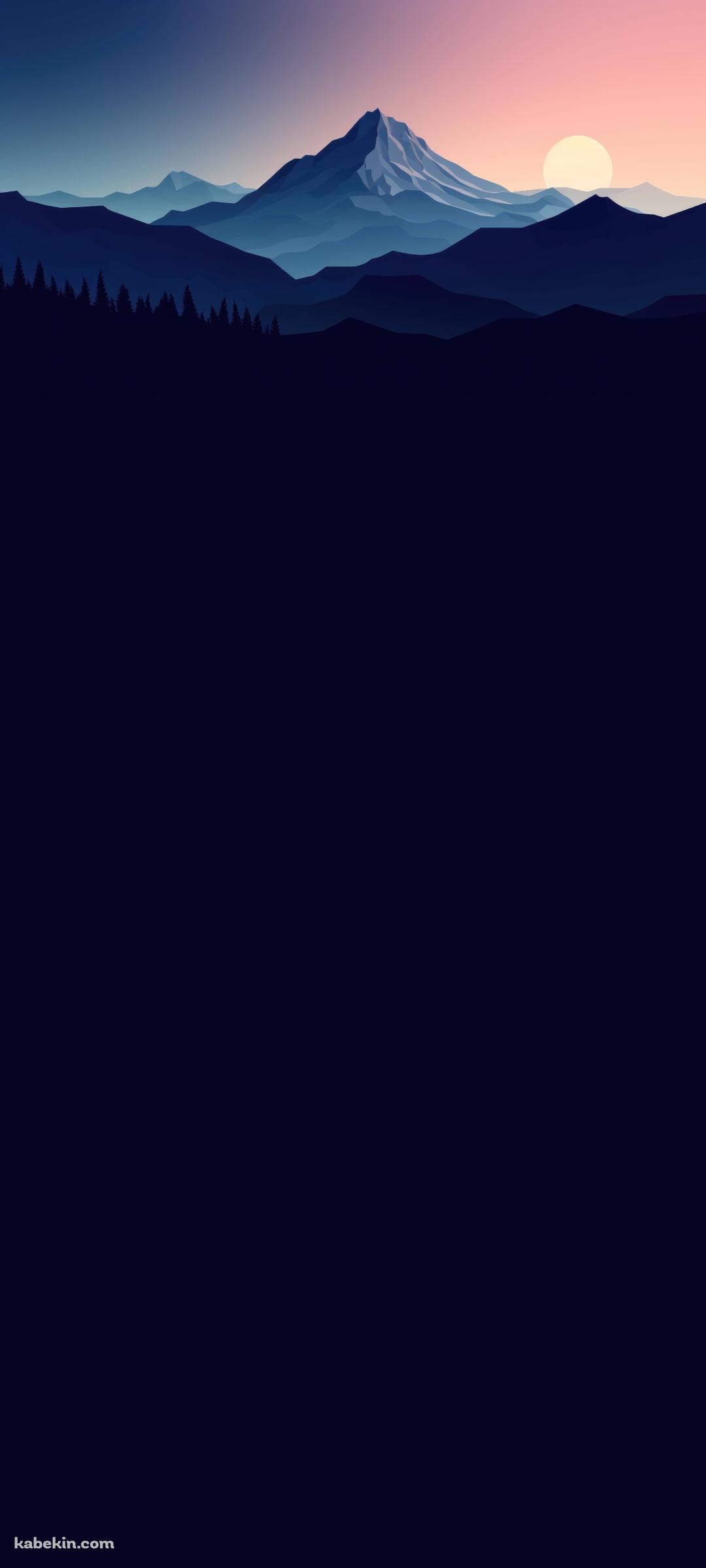 青い森と山と夕陽 / ベクターのAndroidの壁紙(1080px x 2400px) スマホ用