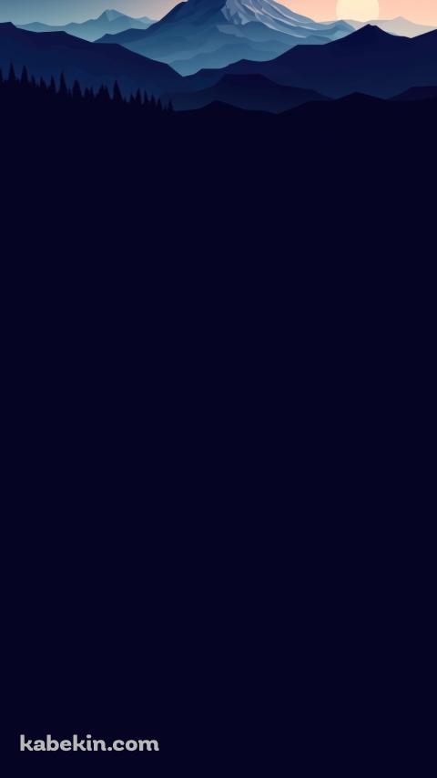 青い森と山と夕陽 / ベクターのAndroidの壁紙(480px x 854px) スマホ用