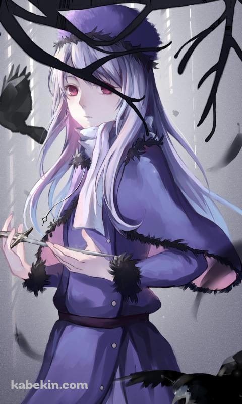 黒いカラスと短剣を持つイリヤスフィール・フォン・アインツベルン / FateのAndroidの壁紙(480px x 800px) スマホ用