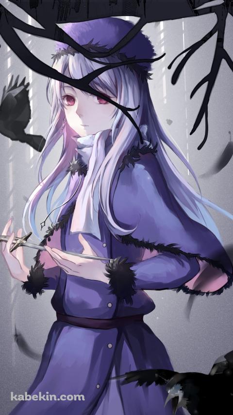 黒いカラスと短剣を持つイリヤスフィール・フォン・アインツベルン / FateのAndroidの壁紙(480px x 854px) スマホ用