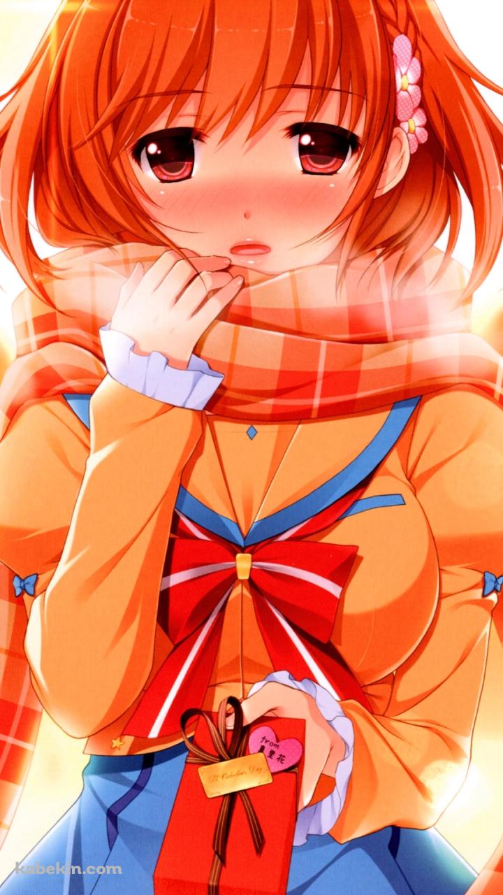 赤いプレゼントを差し出すオレンジのマフラーを巻いた篠崎 真里花 / 星織ユメミライのAndroidの壁紙(720px x 1280px) スマホ用