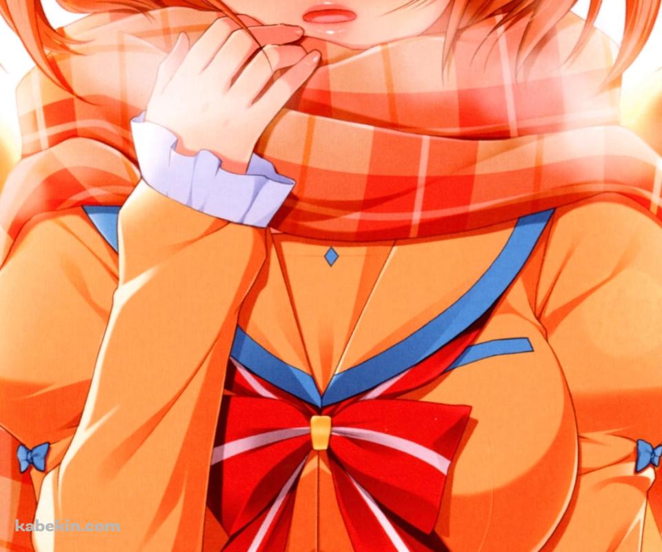 赤いプレゼントを差し出すオレンジのマフラーを巻いた篠崎 真里花 / 星織ユメミライのAndroidの壁紙(960px x 800px) スマホ用