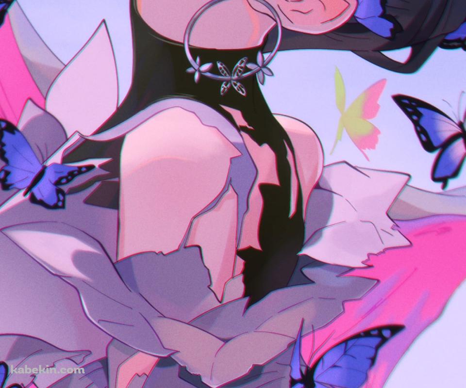 沢山の蝶と驚いた表情の胡蝶しのぶ / 鬼滅の刃のAndroidの壁紙(960px x 800px) スマホ用