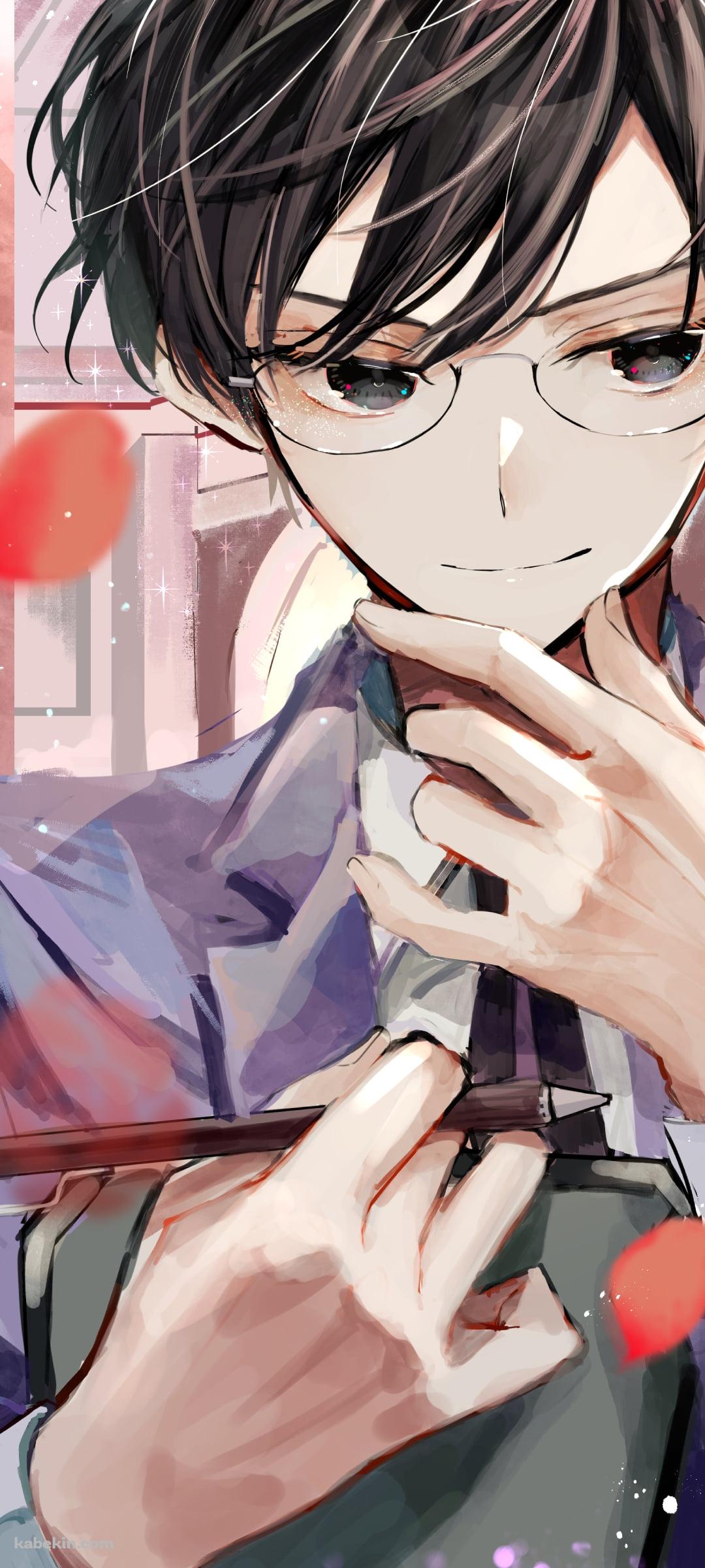 赤い薔薇と鳳鏡夜(おおとりきょうや) / 桜蘭高校ホスト部のAndroidの壁紙(1080px x 2400px) スマホ用