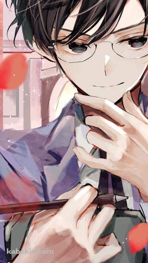 赤い薔薇と鳳鏡夜(おおとりきょうや) / 桜蘭高校ホスト部のAndroidの壁紙(480px x 854px) スマホ用