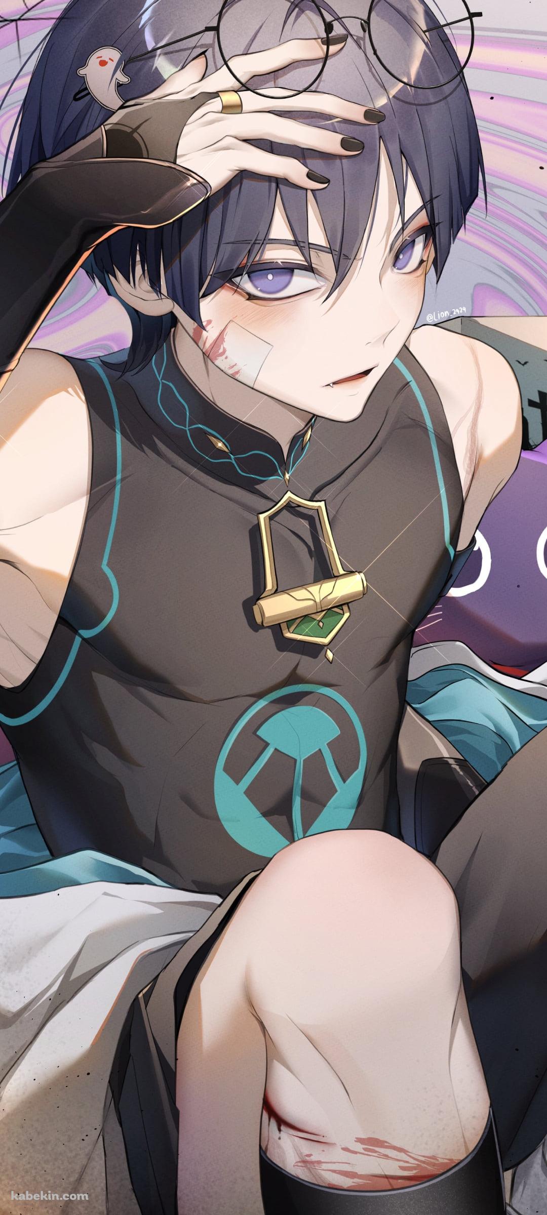 頭上のサングラスに手をあてるスカラマシュ / 放浪者 / ハロウィン / 原神のAndroidの壁紙(1080px x 2400px) スマホ用