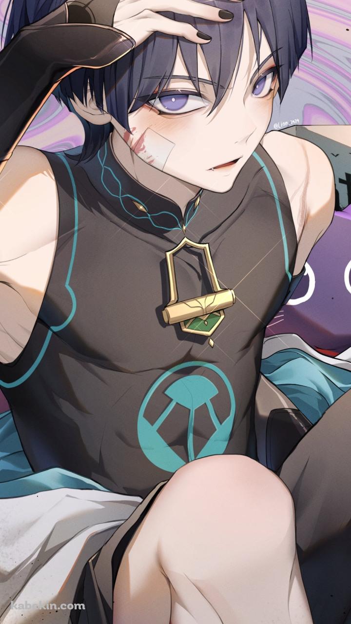 頭上のサングラスに手をあてるスカラマシュ / 放浪者 / ハロウィン / 原神のAndroidの壁紙(720px x 1280px) スマホ用