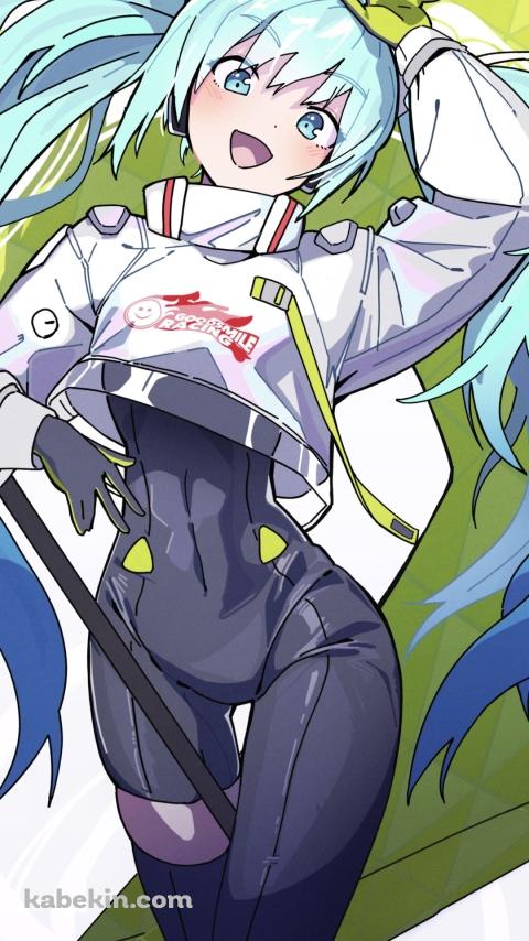笑顔でポーズを取るレーシングミク / 初音ミク / ボカロ / ボーカロイドのAndroidの壁紙(480px x 854px) スマホ用