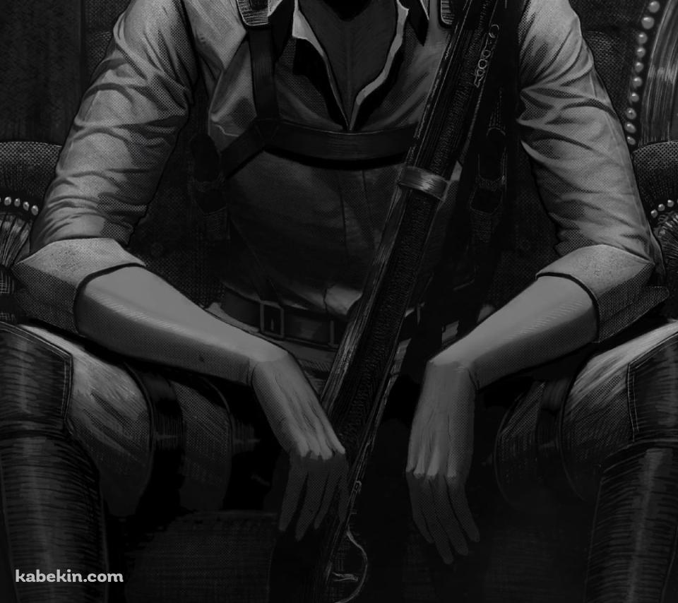 銃を身近に添えて椅子に座り目をつぶるかっこいいリヴァイ / 進撃の巨人のAndroidの壁紙(960px x 854px) スマホ用