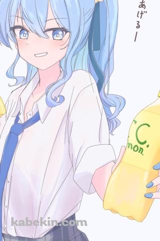 C.C.レモンを差し出す星街すいせい / ホロライブ / バーチャルYouTuber / VtuberのAndroidの壁紙(320px x 480px) スマホ用