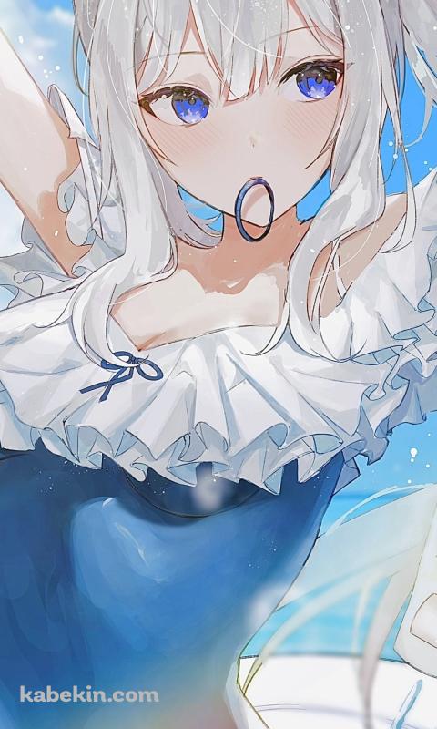 海の中で髪を結わく月雪ミヤコ (つきゆきみやこ) / スク水 / かわいい / ブルアカ / ブルーアーカイブのAndroidの壁紙(480px x 800px) スマホ用