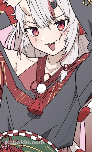 頭の上でWピースする百鬼あやめ / ホロライブ / バーチャルYouTuber / VtuberのAndroidの壁紙(360px x 592px) スマホ用